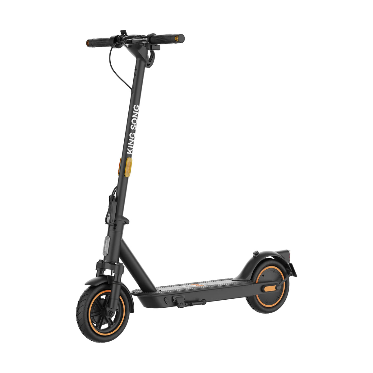 KingSong E1 KSE black electric scooter, front three-quarter view on a white background
