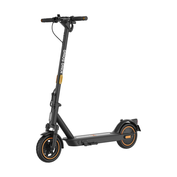 KingSong E1 KSE black electric scooter, front three-quarter view on a white background