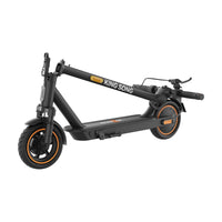 KingSong E1 KSE scooter folded down for storage, three-quarter view on a white background
