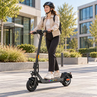 AI-generated illustration of a helmeted adult riding the KingSong N14 KSE in a paved urban courtyard