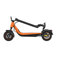 KingSong N15 orange scooter folded, side profile showing front and rear wheels