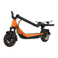 KingSong N15 orange electric scooter folded, front three-quarter view